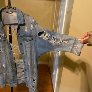 fashion ripped jacket,butt length